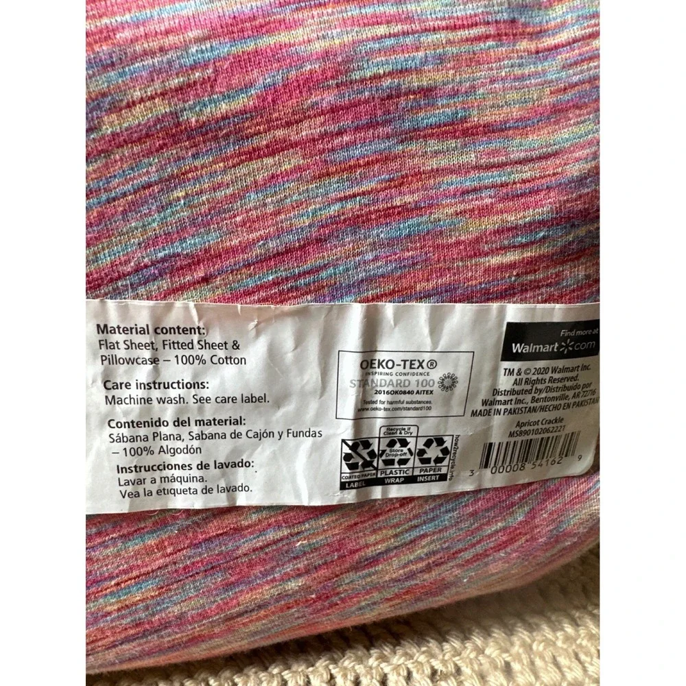 Walmart Apricot Crackle Queen Sheet Set 100% Cotton Jersey Knit 4pc Space Dye